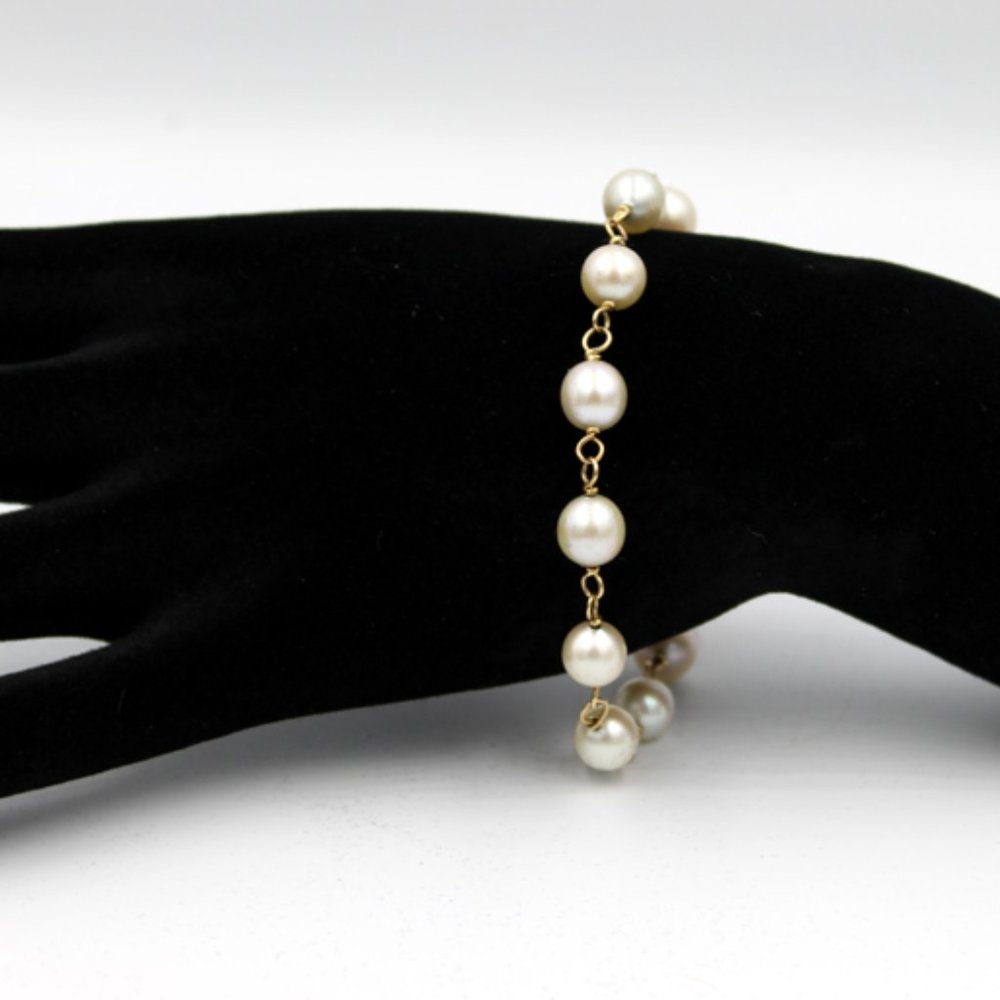 14K Pearl Station Bracelet - 35 CTS - Picture 6 of 10